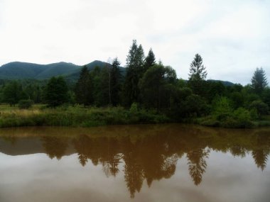 Sakin bir göl, bataklık vadisinin sakin manzarasını yansıtır.