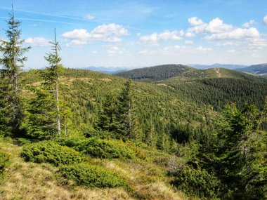 Bereketli yeşil vadilerin üzerinde yükselen, yaz güneşinin sıcacık parıltısıyla yıkanan, karlı tepelerden oluşan nefes kesici bir manzara.