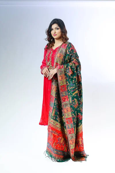 Hermosa Mujer Paquistaní Vestido Shalwar Kameez Bordado Tradicional Concepto Moda — Foto de Stock