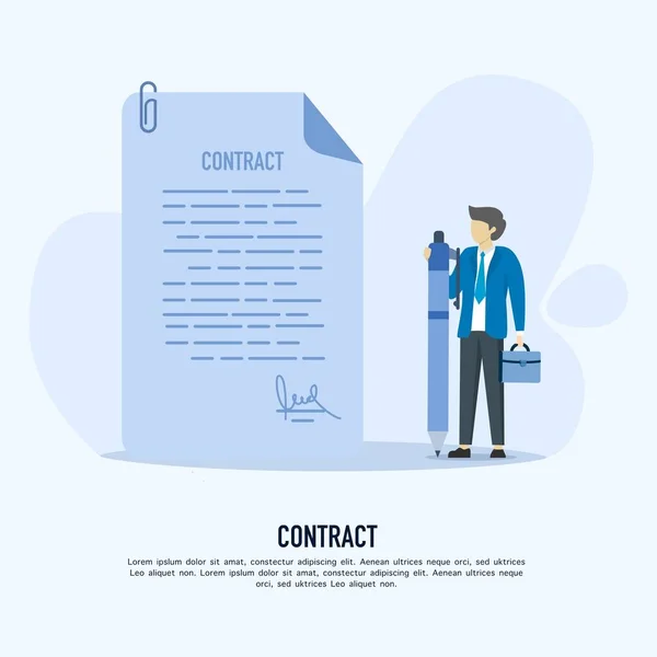 Sign Contract Businessman Cartoon Character Holding Pen Official Document Legal — Stock Vector