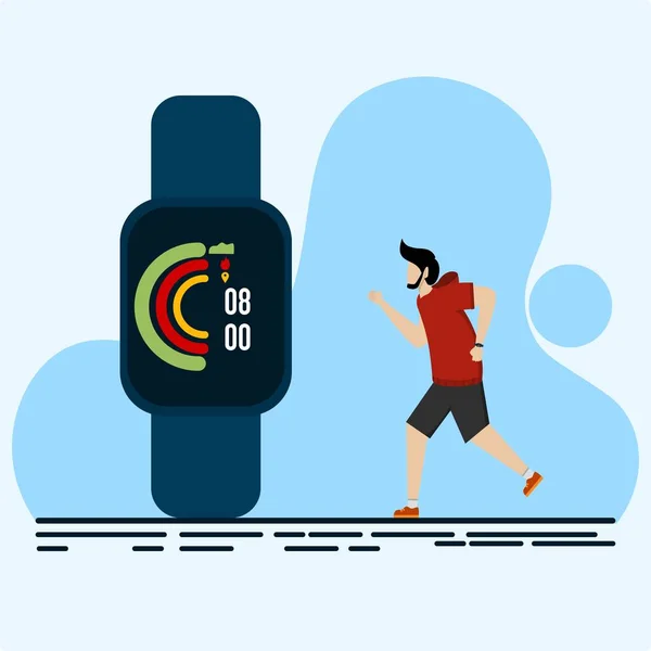 Mann Läuft Freien Und Nutzt Smartwatch Und Fitness App Sensoren — Stockvektor