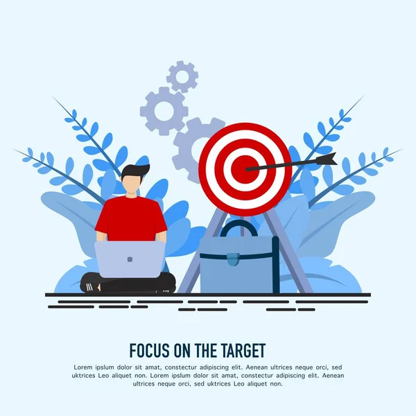 将目标设定为在业务上的努力 并专注于目标 成功和有效的企业增长和管理战略 矢量说明 — 图库矢量图片