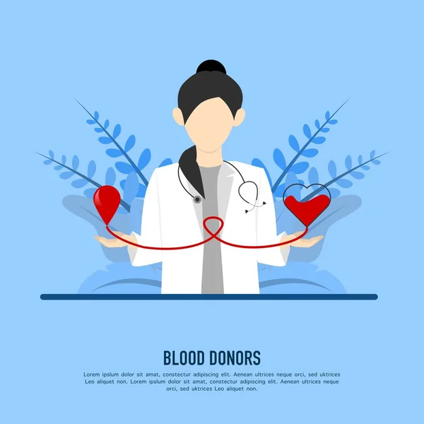Världen Blodgivare Dag Blodgivare Läkare Med Handen Håller Bloddroppe För — Stock vektor