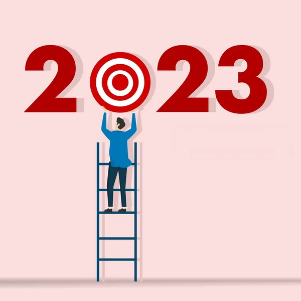 stock vector New Year's 2023 targets and goals. Business people who set targets in 2023. Plan for the future. Year 2023 Successful Financial Opportunity