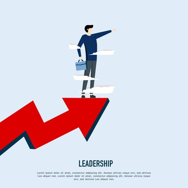 経営者は矢の上に立ち未来の象徴を示しリーダーは目標達成リーダーシップビジネスの概念 — ストックベクタ