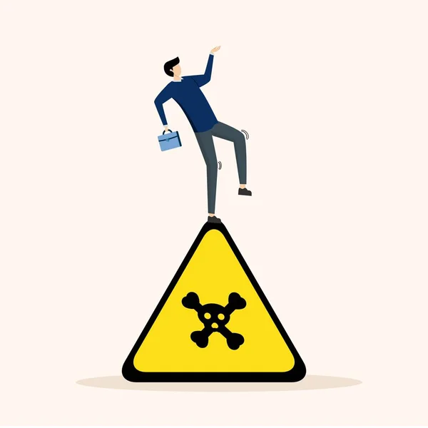 Óvatos Üzletember Csúszás Esik Óvatosság Koponya Szimbólum Óvatosság Figyelmeztetés Üzleti — Stock Vector