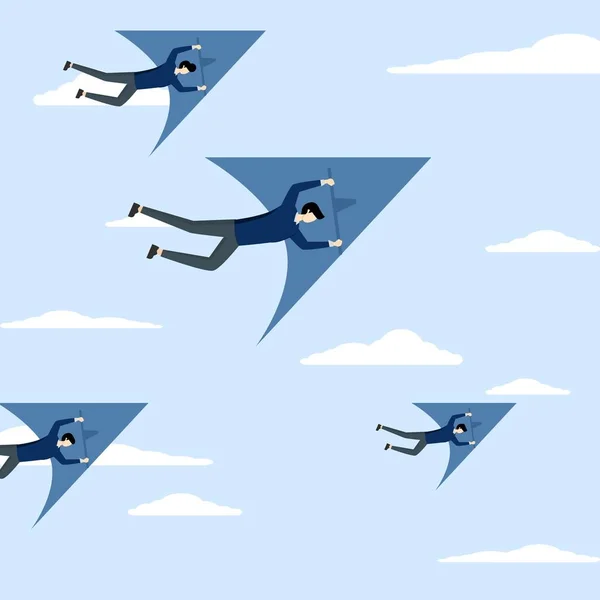 Affärsman Flyger Glidare Mot Tillväxt För Att Vinna Utmaningar Innovativt — Stock vektor