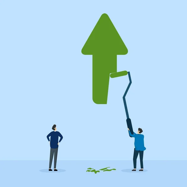 Businessman Partner Help Paint Green Growth Arrow Graphic Business Profit — 스톡 벡터