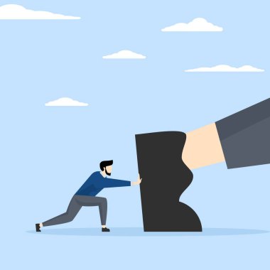 self-pushing concept, keep self-development or self-improvement to overcome difficulties and success in business and career concept, confident entrepreneur pushing himself forward with full effort.