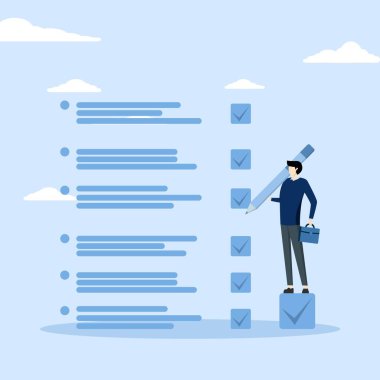 Concept of Getting things done, completing task or business achievement, completing checklist, project achievement or progress, businessman completing his task with check mark.