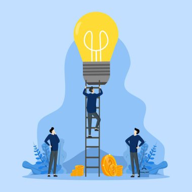 Takım çalışması konsepti, pazarlama fikirleri ve analizleri bulmak, başarı, işbirliği konsepti elde etmek için plan veya strateji bulmak, kar ve iş yatırımlarını artırmak için fikir birliği yapan iş adamları.