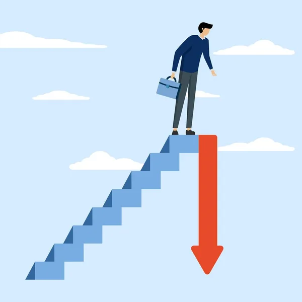Investment Economic Recession Frustrated Businessman Investor Climbing Ladder Downward Arrow — Stock vektor