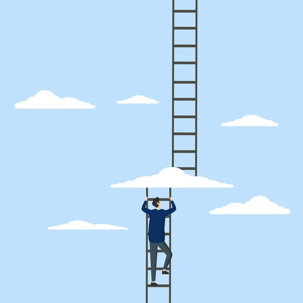 Concept Going Next Level Entrepreneur Climbing Ladder Cloud Level Reach — Stock Vector
