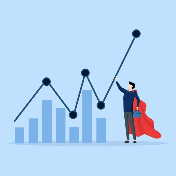 Increase Yatırım Kârı Süper Kahraman Girişimci Grafiği Şirket Satışlarını Veya — Stok Vektör