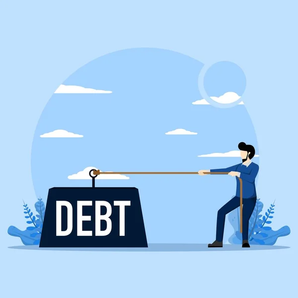 Het Concept Van Schuldenlast Financiële Crisis Verantwoordingsplicht Ondernemer Trekt Een — Stockvector