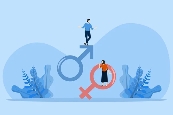 ジェンダーのビジネスギャップの概念 賃金とキャリアの機会における男女間の不平等 起業家と女性はジェンダーのシンボルに立っています 女性に対する差別 給与格差 — ストックベクタ