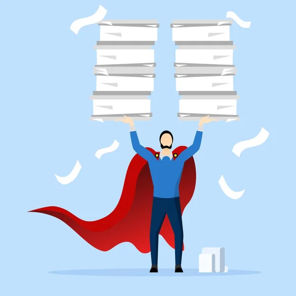 stock vector effective or productive concept, Handle busy work, organize paperwork or paperwork, manage workload or complete multiple tasks within deadline, businessman superhero carrying multiple documents.