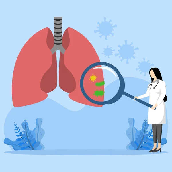 Concepto Problemas Del Sistema Respiratorio Médico Examina Los Pulmones Con — Vector de stock