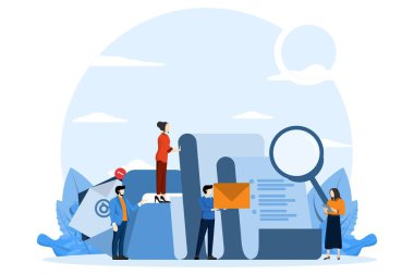 Bankacılık konsepti, elektronik cep telefonu ödemesi, ödeme bildirimi, belgeli büyük klasör, sözleşmenin sonuçlanması, bilgi arayışı, Vector dairesi illüstrasyon