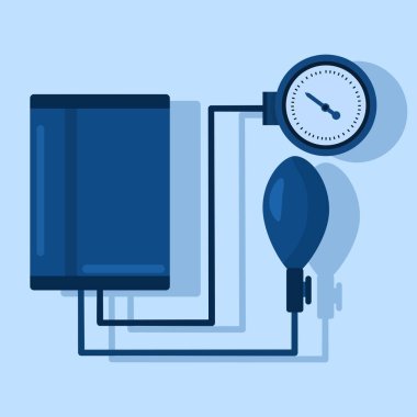 Hipertansiyon dijital tonometre, sfinometre. Elektronik arteriyel tansiyon monitörü. Hipertansiyon ve kalp hastalığı teşhisi için tıbbi ekipman. Düz vektör illüstrasyonu.