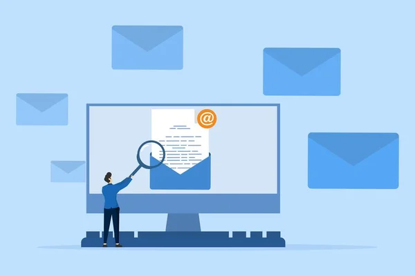 Illustratie Concept Open Mail Ontvang Meldingen Computerscherm Nieuwe Mails Documenten — Stockvector