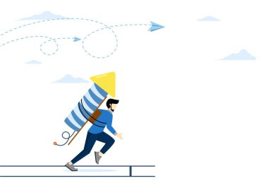 Oyun değiştirici, çeviklik ya da yenilik kavramı, hızlanma mükemmelliği ya da becerisi ya da kariyeri ya da rekabeti kazanmak için iş değiştirici, iş adamı havai fişekleri ateşleyerek koşmaya hazırlanıyor.