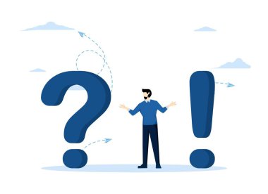 Ünlem ve soru işaretinin genel soru gösterimi, mecazi soru cevap vektörü, beyaz arkaplan üzerindeki düz vektör çizimi