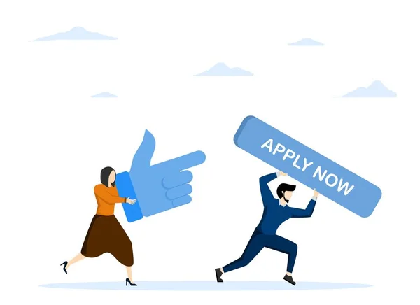 网上申请新工作 职位申请或职位空缺的概念 职业发展机会或职位空缺 持有创业者的申请 点击鼠标指针的女商人 — 图库矢量图片