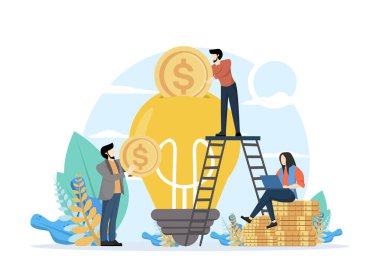 Business Crowdfunding Concept, Startup Business 'ın yatırımcılardan fon alması, fikre yatırım yapması, iniş sayfası, ui, web, uygulama giriş kartı ve afiş, Flat Vector Illustration.