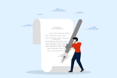 Business transactions, signing contracts and documents, government policies, agreements, trusts, entrepreneurial leaders or clients by using a pen to sign their signature on the documents.