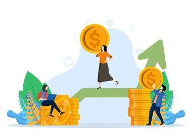 İş Yatırım Konsepti, İnsanların Daha İyi Geleceğe Yatırım Yapması İçin Para Tasarruf Etmesi, İniş Sayfası İçin Uygun, UI, Web, Uygulama Giriş Kartı, Başyazı, el ilanı ve afiş ilanı, Vector Illustration.