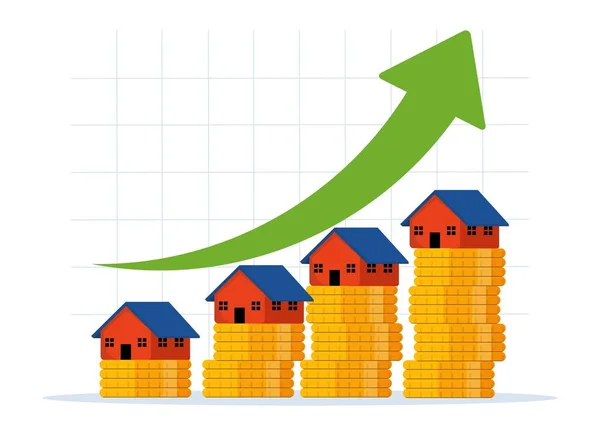 Emlak Fiyatları Artıyor Binalara Evlere Yatırım Yapın Fiyatları Yükselen Diyagramı — Stok Vektör