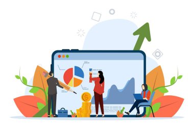 Finansal Denetim Konsepti, bir grup muhasebecinin şirket mali değerlendirmesini göstermesi, iniş sayfası için uygun, UI, web, uygulama giriş kartı, editör, el ilanı ve afiş, Vector Illustration.