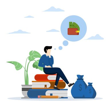 Finansal sorunlar, ekonomik kriz, iş iflası, baş ağrısı çeken ofis çalışanları, ödenmemiş borçlar, nasıl hızlı para kazanılacağı. Beyaz arkaplanda vektör illüstrasyonu.