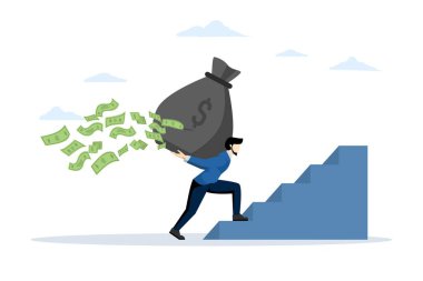 Para kaybetmek. Finansal borç. Para israfı. Maliyet artışı. Kriz ekonomisi. Kişisel bütçe harcamaları. Genç bir adam ya da iş adamı parasını kaybeder. düz vektör illüstrasyonu.