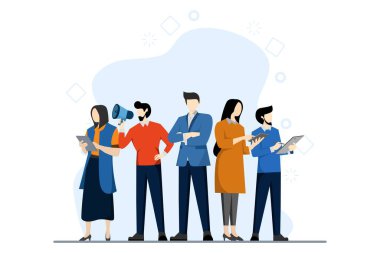 Dosya paylaşımı, veri transferi, belge transferi, bulut hizmetleri, dosya yönetimi, elektronik belge yönetimi kavramı. İnsanlar iş için dosya gönderiyor. Düz tasarımda vektör illüstrasyonu.