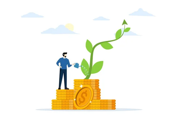 Befektetési Növekedés Vagy Üzleti Növekedés Egy Üzletember Öntözés Egy Kis — Stock Vector