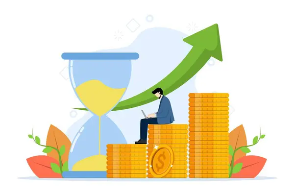 Time Money Concept Financial Investment Fund Income Increase Income Growth — Stock Vector