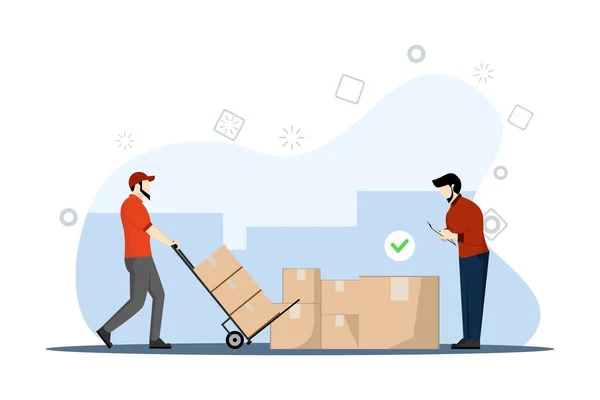 Warehouse Management Logistics Process Concept Warehouse Worker Keeping Box Records — Stock Vector