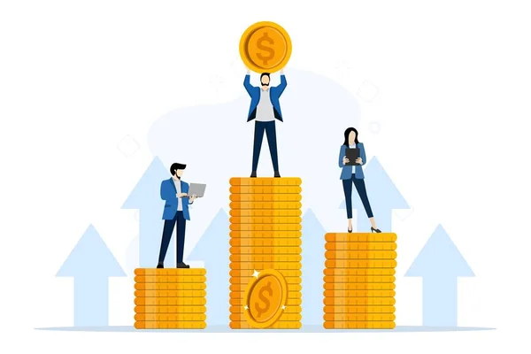 People Standing Work Standing Happy Jumping Increasing Pile Money Paying — Stock Vector