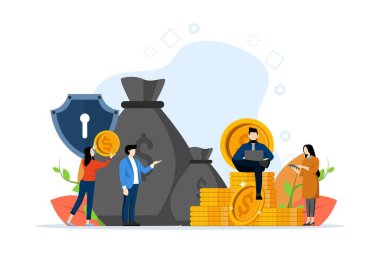 money protection concept, financial savings, safe business economy, save money, money with protection shield. flat vector illustration on white background.