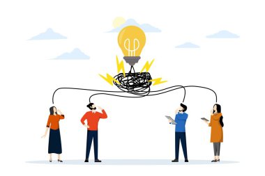 concept of creativity teamwork or collaboration for success, Brainstorming ideas, team meeting or discussion for business solutions or inspiration, business man and woman brainstorming new light bulb idea.