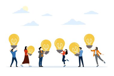 iyi fikirleri paylaşmak, bilgi işbirliğini paylaşmak, iş fikirleri üretmek, insanların fikirleri var, karakterler fikir paylaşımı vektör illüstrasyonları, yaratıcı fikirleri paylaşmak, çözümlerle takım çalışması yapmak