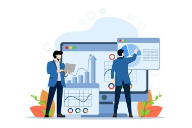 Analitik ve veri bilimi konsepti, küçük insanlarla finansal veri yönetimi. Risk yönetimi soyut vektör çizimi. Makine öğrenme, mecazi gösterge paneli.