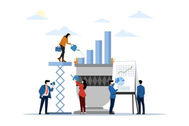 Ortak sütun çizelgesi oluşturma, kariyer yükselişi, düz renk ikonu, iş analizi vektörü, iş grafiği düz çizim yaratıcı illüstrasyon.