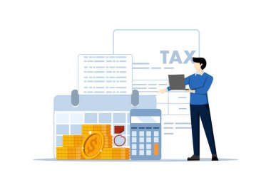 Muhasebe konsepti, danışmanlık, küçük insanlarla vergi formları. Finansal bilgi soyut vektör çizimi. Vergi dosyalama, denetim hizmeti, çevrimiçi uygulama yazılımı, iş stratejisi metaforu.
