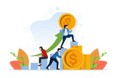 Finansal Başarı Yatırım Özgürlüğü Konsepti. Finans Kuyusu Yönetimiyle Sermaye ve Kâr Artıran İşadamı Beyaz zemin üzerinde Düz Vektör Resimlendirmesi.