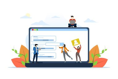 Bir web sitesini işlevlerle, web sitesi ve mobil site geliştirme için vektör illüstrasyonuyla, SEO, mobil uygulama, iş çözümleri, vektör illüstrasyonuyla doldurarak bir ekip oluşturma kavramı.