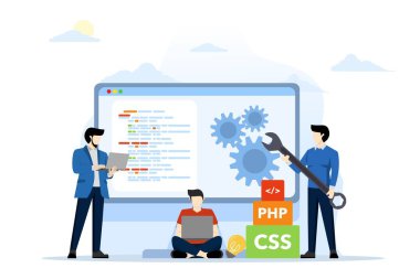 Tasarımcı takımı, geliştirici çalışması, mobil uygulama ve ilgili aygıtlar konsepti için tasarım geliştirme süreci ile web tasarımı kavramı ve mobil uygulama tasarımı. İş ekibi çalışıyor ve beyin fırtınası yapıyor..
