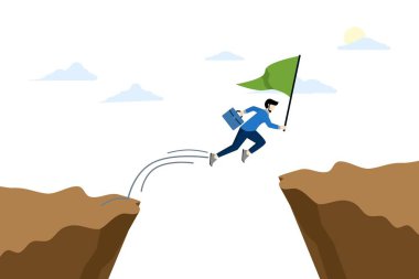 Engelleri aşmak, başarıya ulaşmak, meydan okumak ya da yarışmayı kazanmak için kararlılık ve cesaret kavramı, bir iş adamının iş hedeflerine ulaşmak için atlama kararlılığı haline gelir..